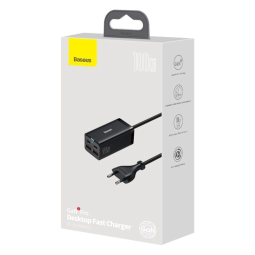 Baseus wall charger GaN3 Pro 100W 2x USB-C 2x USB black - Image 8