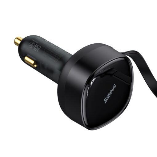 Baseus car charger Enjoyment Retractable 2w1 30W black with cable 1x USB-C 1x Lightning - Image 3