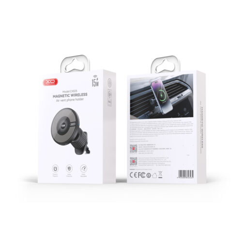 XO car holder magnetic CX025 with wireless inductive charger 15W black air vent - Image 6