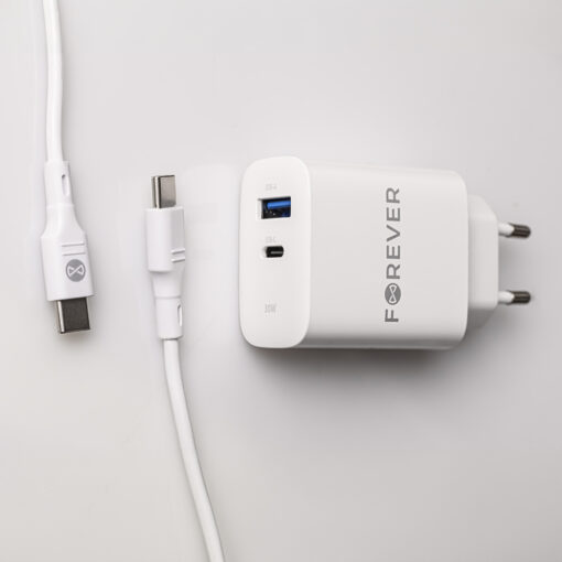 Forever TC-07-30AC PD QC charger 1x USB-C 1x USB 30W white + USB-C - USB-C cable 60W - Image 10