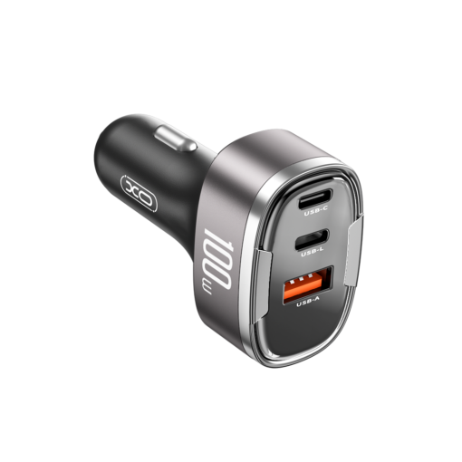 XO car charger CC61 PD QC 3.0 100W 1x USB 1x USB-C 1x Lightning gray - Image 2