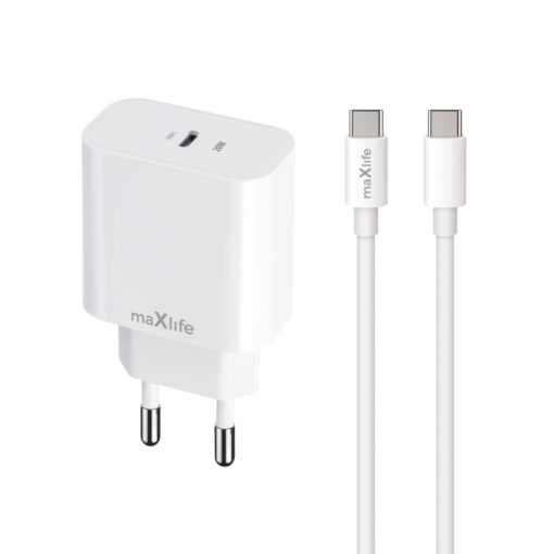 Maxlife MXTC-06-20C PD QC charger 1x USB-C 20W white + USB-C - USB-C cable 20W