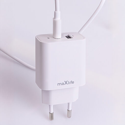 Maxlife MXTC-06-20AC PD QC charger 1x USB-C 1x USB 20W white + USB-C - USB-C cable 20W - Image 6