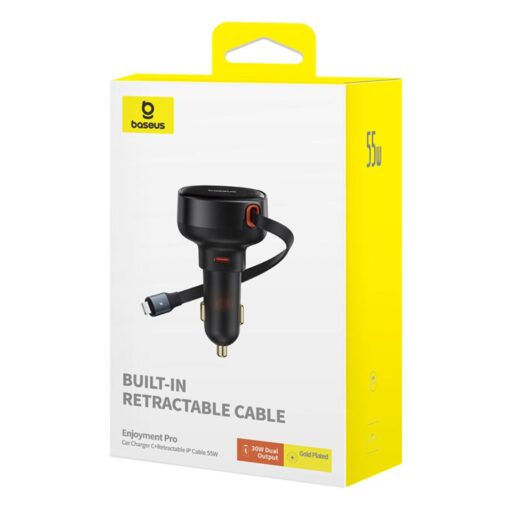 Baseus Enjoyment Pro Car Charger C+Retractable Type-C Cable 60W Cluster Black - Image 5