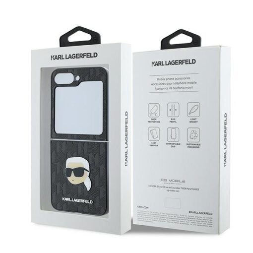 Karl Lagerfeld case for Samsung Galaxy Z Flip6 KF002199 black Saffiano Monogram - Image 8