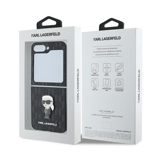 Karl Lagerfeld case for Samsung Galaxy Z Flip6 KF002201 black Saffiano Monogram Ikonik Pin - Image 8