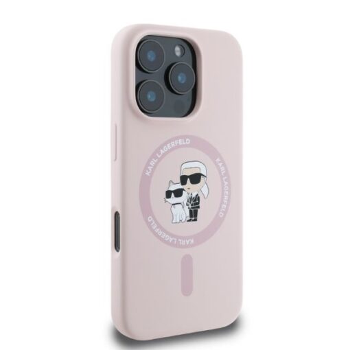 Karl Lagerfeld case for iPhone 16 Pro 6,3" KLHMP16LSCMKCRHP pink hardcase Silicone KC Heads Ring MagSafe - Image 2
