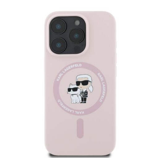 Karl Lagerfeld case for iPhone 16 Pro 6,3" KLHMP16LSCMKCRHP pink hardcase Silicone KC Heads Ring MagSafe - Image 3