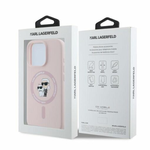 Karl Lagerfeld case for iPhone 16 Pro 6,3" KLHMP16LSCMKCRHP pink hardcase Silicone KC Heads Ring MagSafe - Image 4