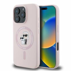 Karl Lagerfeld case for iPhone 16 Pro Max 6,9" KLHMP16XSCMKCRHP pink hardcase Silicone KC Heads Ring MagSafe
