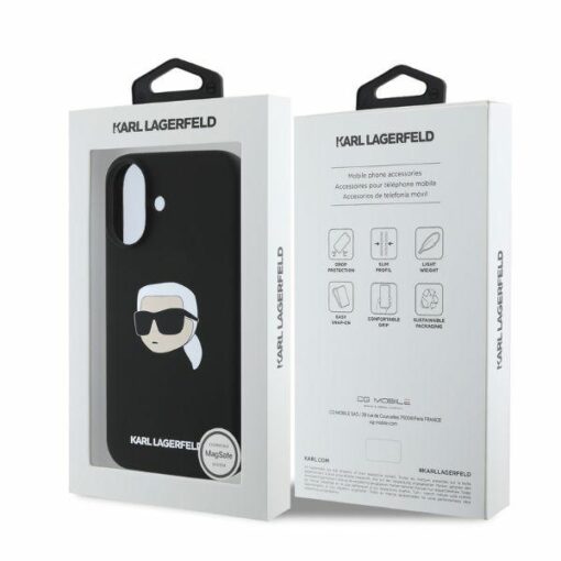 Karl Lagerfeld case for iPhone 16 6,1" KLHMP16SSKHPPLK black hardcase Silicone KL Head Print MagSafe - Image 5
