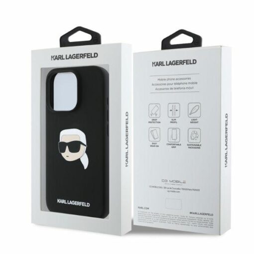 Karl Lagerfeld case for iPhone 16 Pro Max 6,9" KLHMP16XSKHPPLK black hardcase Silicone KL Head Print MagSafe - Image 5