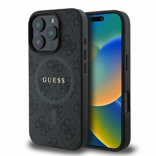 Guess case for iPhone 16 Pro 6,3" GUHMP16LG4GFRK black hardcase 4G Ring Classic Logo MagSafe