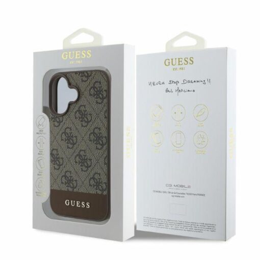 Guess case for iPhone 16 6,1" GUHCP16SG4GLBR brown hardcase 4G Bottom Stripe - Image 5