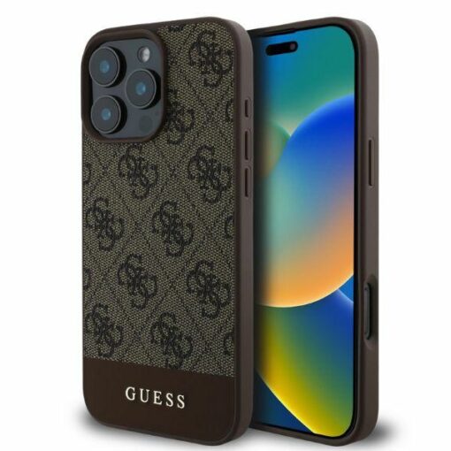 Guess case for iPhone 16 Pro 6,3" GUHCP16LG4GLBR brown hardcase 4G Bottom Stripe