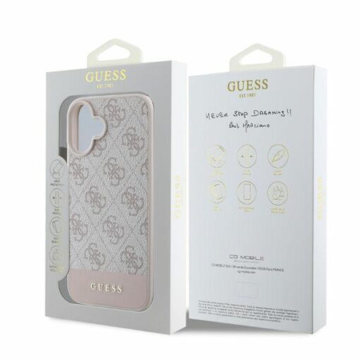 Guess case for iPhone 16 6,1" GUHCP16SG4GLPI pink hardcase 4G Bottom Stripe - Image 5