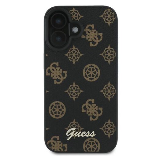 Guess case for iPhone 16 Plus 6,7" GUHMP16MPGPYSK black hardcase PU Peony Script MagSafe - Image 3