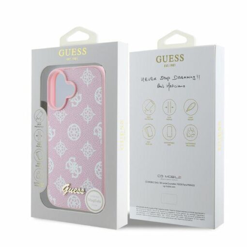 Guess case for iPhone 16 6,1" GUHMP16SPGPYSP pink hardcase Peony Script MagSafe - Image 5