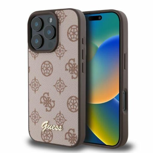 Guess case for iPhone 16 Pro 6,3" GUHMP16LPGPYSW brown hardcase Peony Script MagSafe