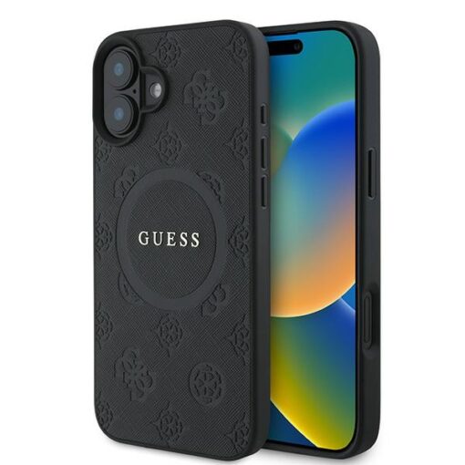 Guess case for iPhone 16 Plus 6,7" GUHMP16MPSAPSMEK black hardcase Saffiano Peony Classic Logo MagSafe