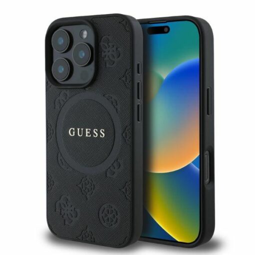 Guess case for iPhone 16 Pro 6,3" GUHMP16LPSAPSMEK black hardcase Saffiano Peony Classic Logo MagSafe