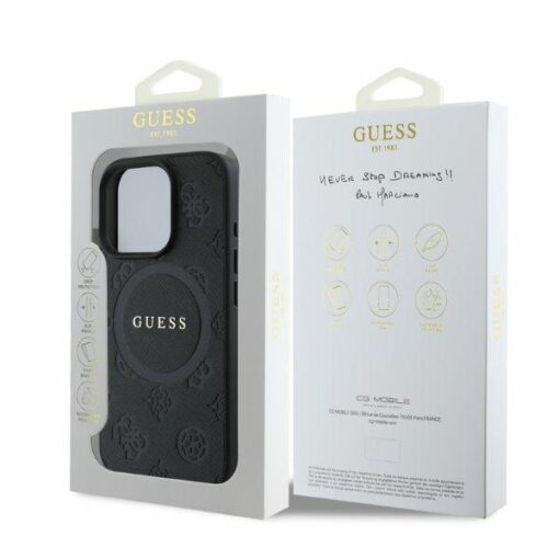 Guess case for iPhone 16 Pro 6,3" GUHMP16LPSAPSMEK black hardcase Saffiano Peony Classic Logo MagSafe - Image 3