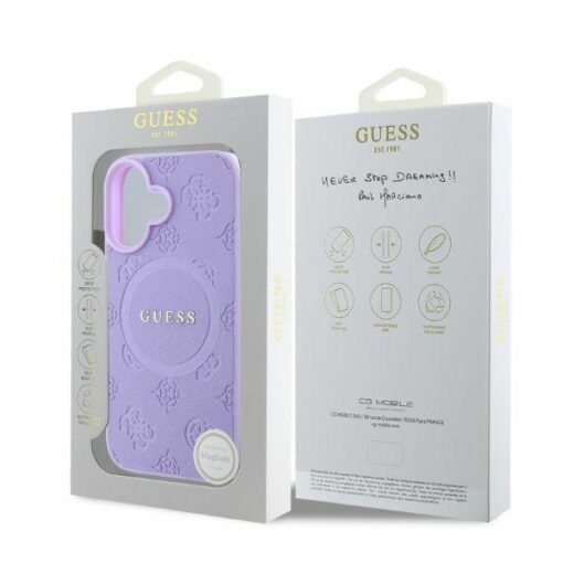 Guess case for iPhone 16 6,1" GUHMP16SPSAPSMEU purple hardcase Saffiano Peony Classic Logo MagSafe - Image 4