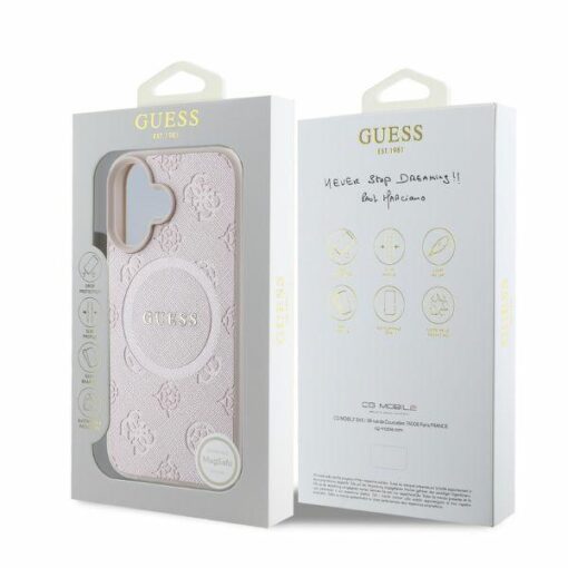 Guess case for iPhone 16 6,1" GUHMP16SPSAPSMEP pink hardcase Saffiano Peony Classic Logo MagSafe - Image 4