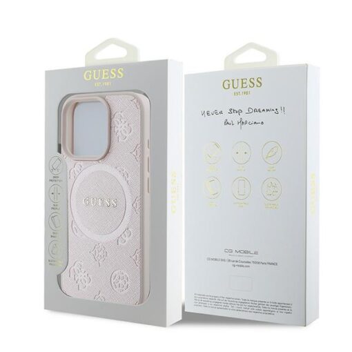 Guess case for iPhone 16 Pro 6,3" GUHMP16LPSAPSMEP pink hardcase Saffiano Peony Classic Logo MagSafe - Image 8