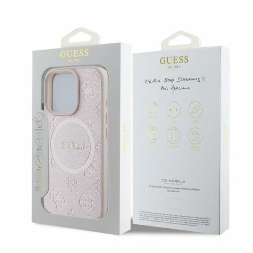 Guess case for iPhone 16 Pro Max 6,9" GUHMP16XPSAPSMEP pink hardcase Saffiano Peony Classic Logo MagSafe - Image 4