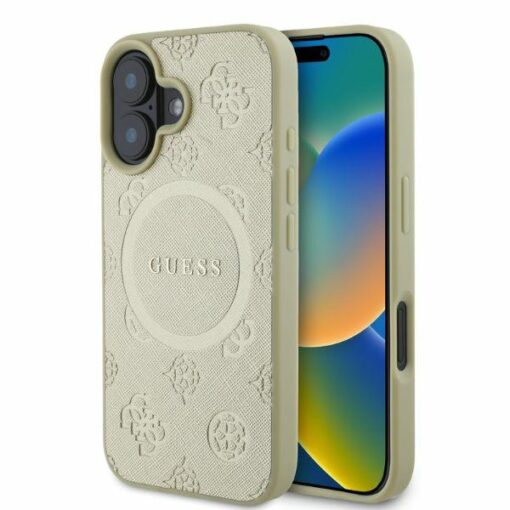 Guess case for iPhone 16 6,1" GUHMP16SPSAPSMED gold hardcase Saffiano Peony Classic Logo MagSafe