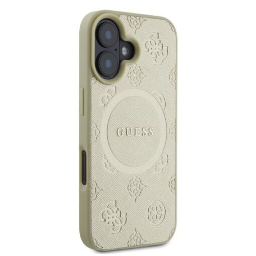 Guess case for iPhone 16 6,1" GUHMP16SPSAPSMED gold hardcase Saffiano Peony Classic Logo MagSafe - Image 2