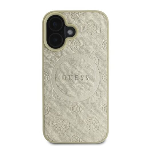 Guess case for iPhone 16 6,1" GUHMP16SPSAPSMED gold hardcase Saffiano Peony Classic Logo MagSafe - Image 3