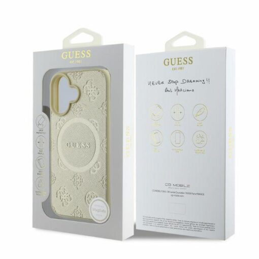 Guess case for iPhone 16 6,1" GUHMP16SPSAPSMED gold hardcase Saffiano Peony Classic Logo MagSafe - Image 4