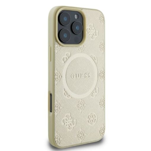 Guess case for iPhone 16 Pro 6,3" GUHMP16LPSAPSMED gold hardcase Saffiano Peony Classic Logo MagSafe - Image 2