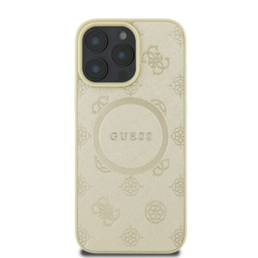 Guess case for iPhone 16 Pro 6,3" GUHMP16LPSAPSMED gold hardcase Saffiano Peony Classic Logo MagSafe - Image 3