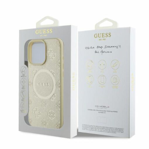 Guess case for iPhone 16 Pro 6,3" GUHMP16LPSAPSMED gold hardcase Saffiano Peony Classic Logo MagSafe - Image 4