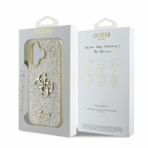 Guess case for iPhone 16 6,1" GUHCP16SHG4SGD gold hardcase Fixed Glitter Big 4G - Image 4