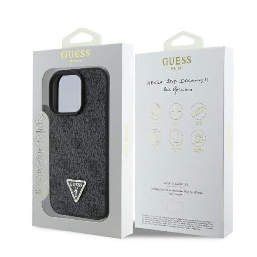 Guess case for iPhone 16 Pro 6,3" GUHCP16LP4TDPK Leather 4G Triangle Strass black MagSafe - Image 8