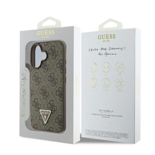 Guess case for iPhone 16 6,1" GUHCP16SP4TDPW Leather 4G Triangle Strass brown MagSafe - Image 8