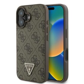 Guess case for iPhone 16 Plus 6,7" GUHCP16MP4TDPW Leather 4G Triangle Strass brown MagSafe