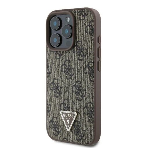 Guess case for iPhone 16 Pro 6,3" GUHCP16LP4TDPW Leather 4G Triangle Strass brown MagSafe - Image 2