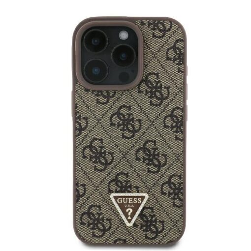 Guess case for iPhone 16 Pro 6,3" GUHCP16LP4TDPW Leather 4G Triangle Strass brown MagSafe - Image 3