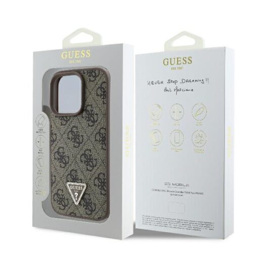 Guess case for iPhone 16 Pro 6,3" GUHCP16LP4TDPW Leather 4G Triangle Strass brown MagSafe - Image 8