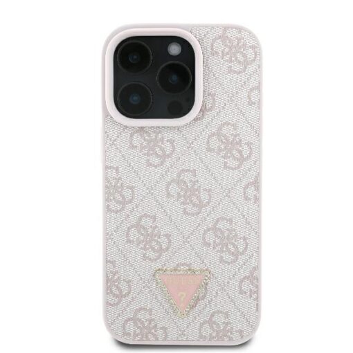 Guess case for iPhone 16 Pro 6,3" GUHCP16LP4TDPP Leather 4G Triangle Strass pink MagSafe - Image 3