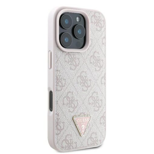 Guess case for iPhone 16 Pro 6,3" GUHCP16LP4TDPP Leather 4G Triangle Strass pink MagSafe - Image 4