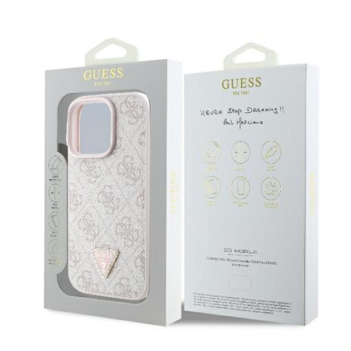 Guess case for iPhone 16 Pro 6,3" GUHCP16LP4TDPP Leather 4G Triangle Strass pink MagSafe - Image 8