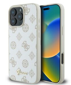 Guess case for iPhone 16 Pro Max 6,9" GUHMP16XPGPYSH Peony Script Logo white MagSafe