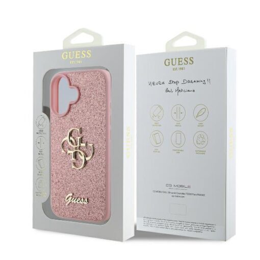 Guess case for iPhone 16 6,1" GUHCP16SHG4SGP Fixed Glitter Big 4G pink - Image 8