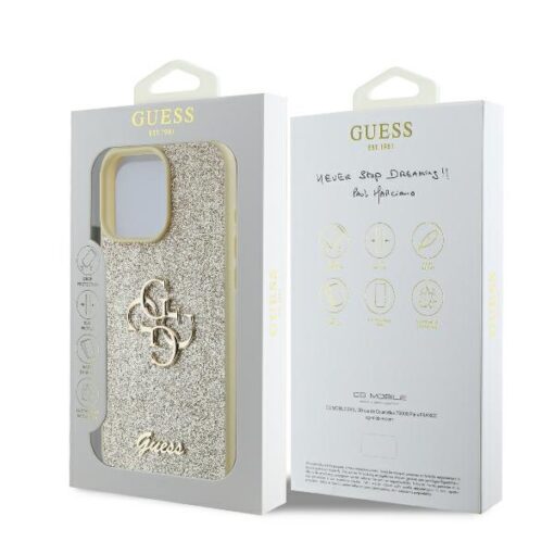 Guess case for iPhone 16 Pro 6,3" GUHCP16LHG4SGD Fixed Glitter Big 4G gold - Image 8